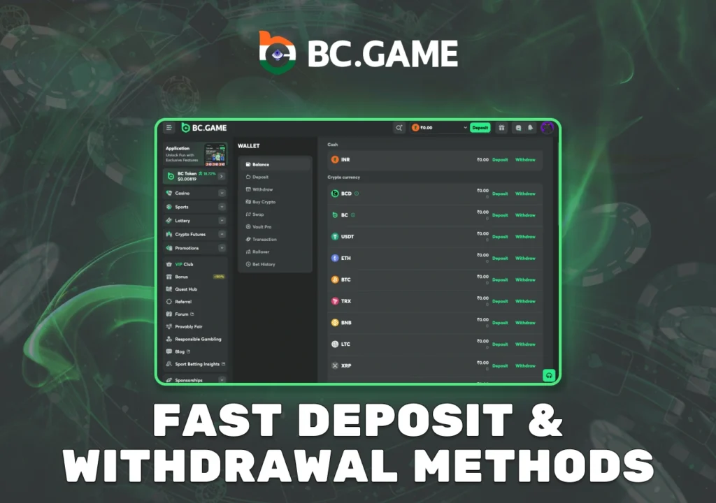 Deposit and withdrawal methods from the online casino platform