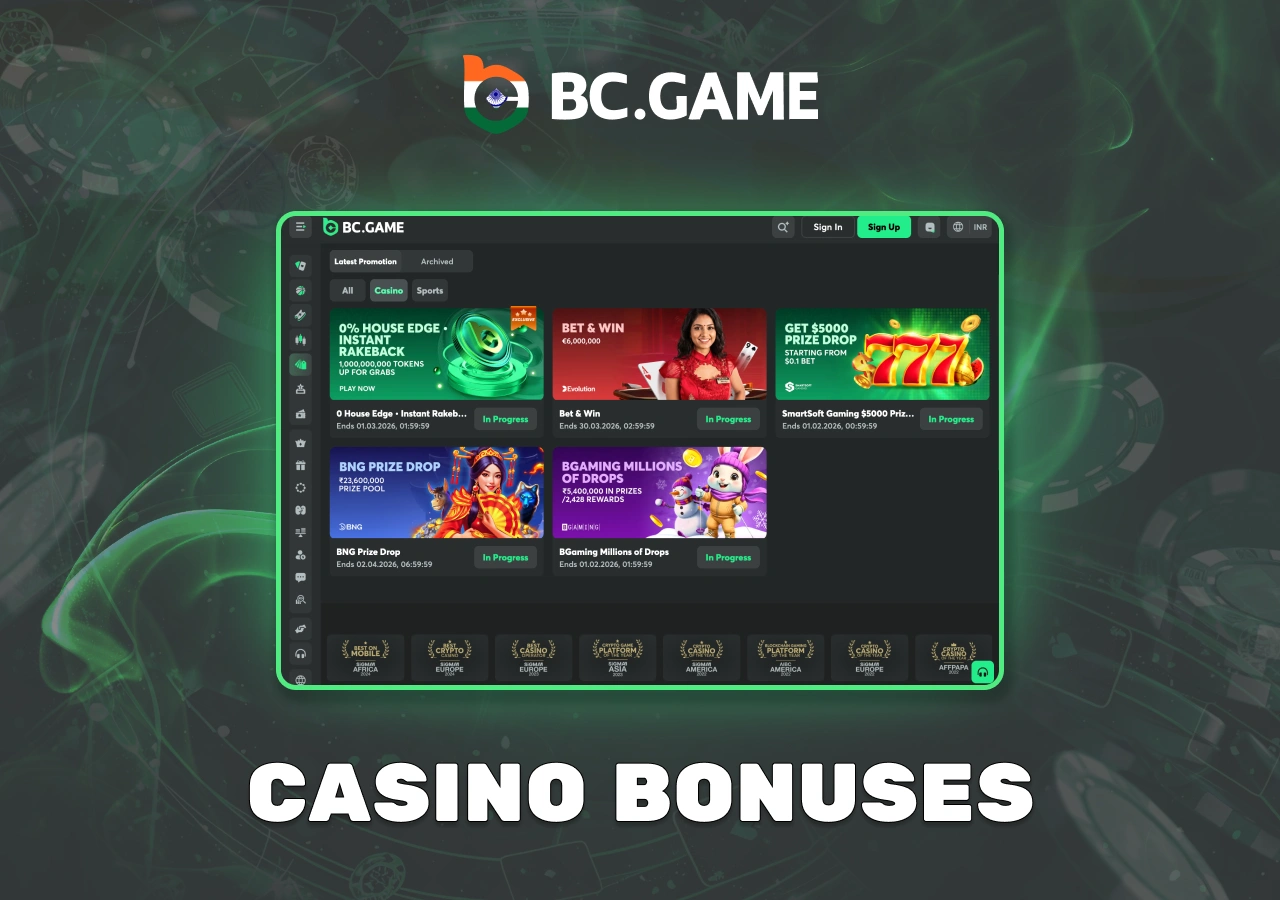 Bonus offers on games from the casino section at BC Game